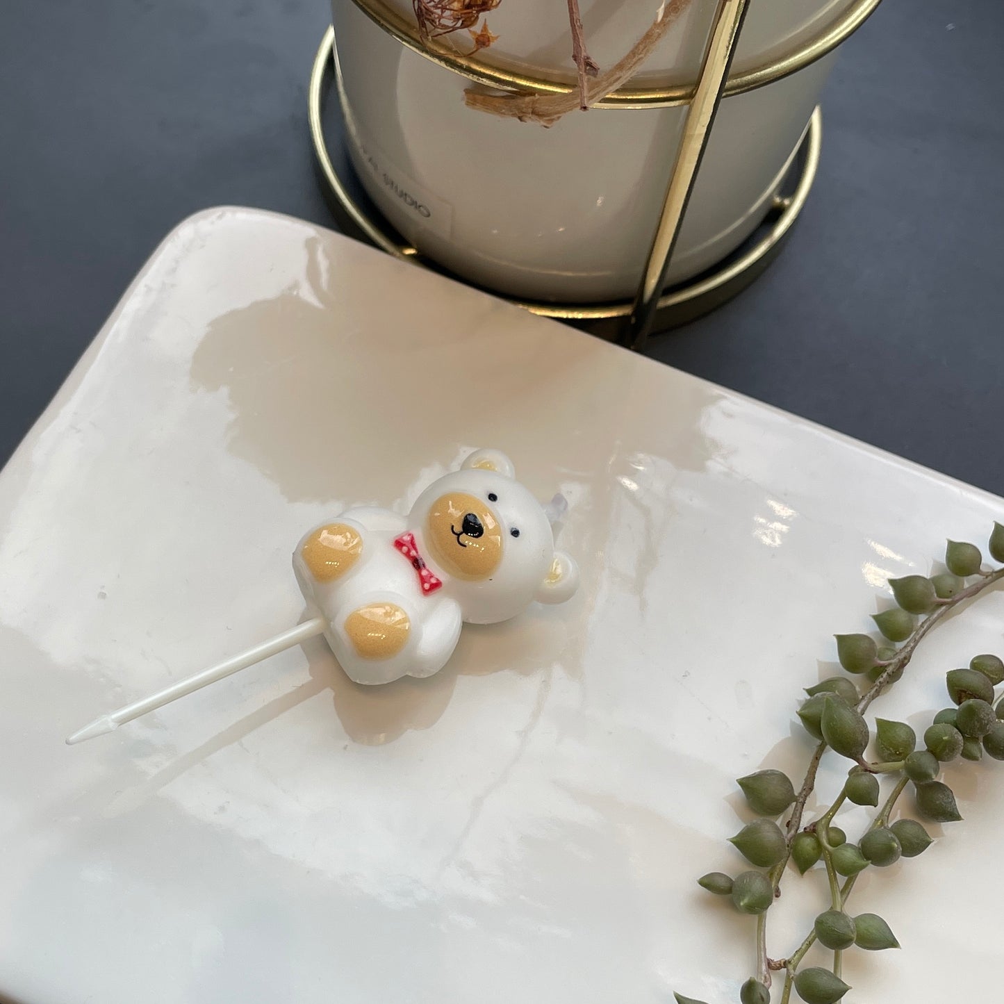 White Bear with Bowtie Candle